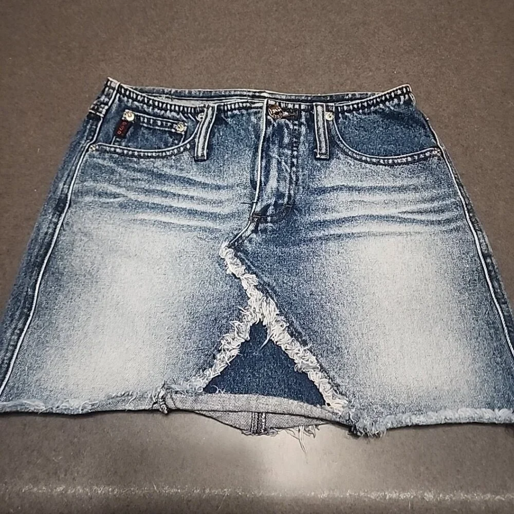 Vintage Y2K Mudd Low Rise Denim Mini Skirt Distressed Frayed Hem Grunge Indie - Picture 1 of 8